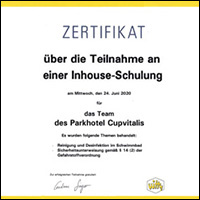 Link zum Zertifikat Inhouse-Schulung Reinigung und Disinfektion im Schwimmbad